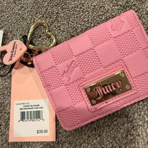 Juicy Couture Cream and Pink Logo Quilted Card Holder